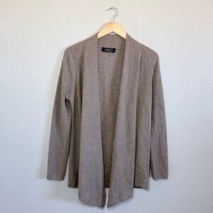 Magaschoni New York 100% Cashmere Open Front Cardigan Taupe Tan Small Sweater